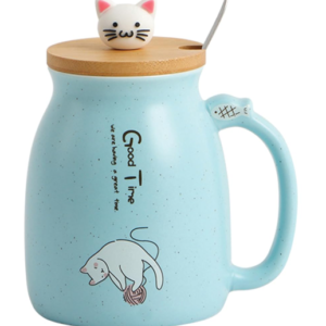 Spooky Creative Starry Sky Ceramic Mug – Cute 3D Cat Design with Lid & Spoon, Perfect for Office, Breakfast, & Gifts – Available in Blue – 420ml
