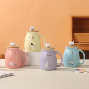 Spooky Creative Starry Sky Ceramic Mug – Cute 3D Cat Design with Lid & Spoon, Perfect for Office, Breakfast, & Gifts – Available in Blue – 420ml